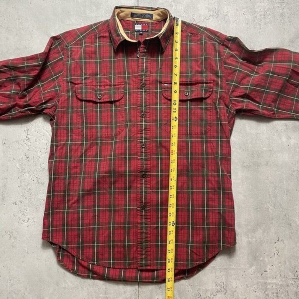 Vtg Tommy Hilfiger Shirt Plaid Red Green Long Sleeve Cotton Button Down Sz‎ M - Picture 4 of 6